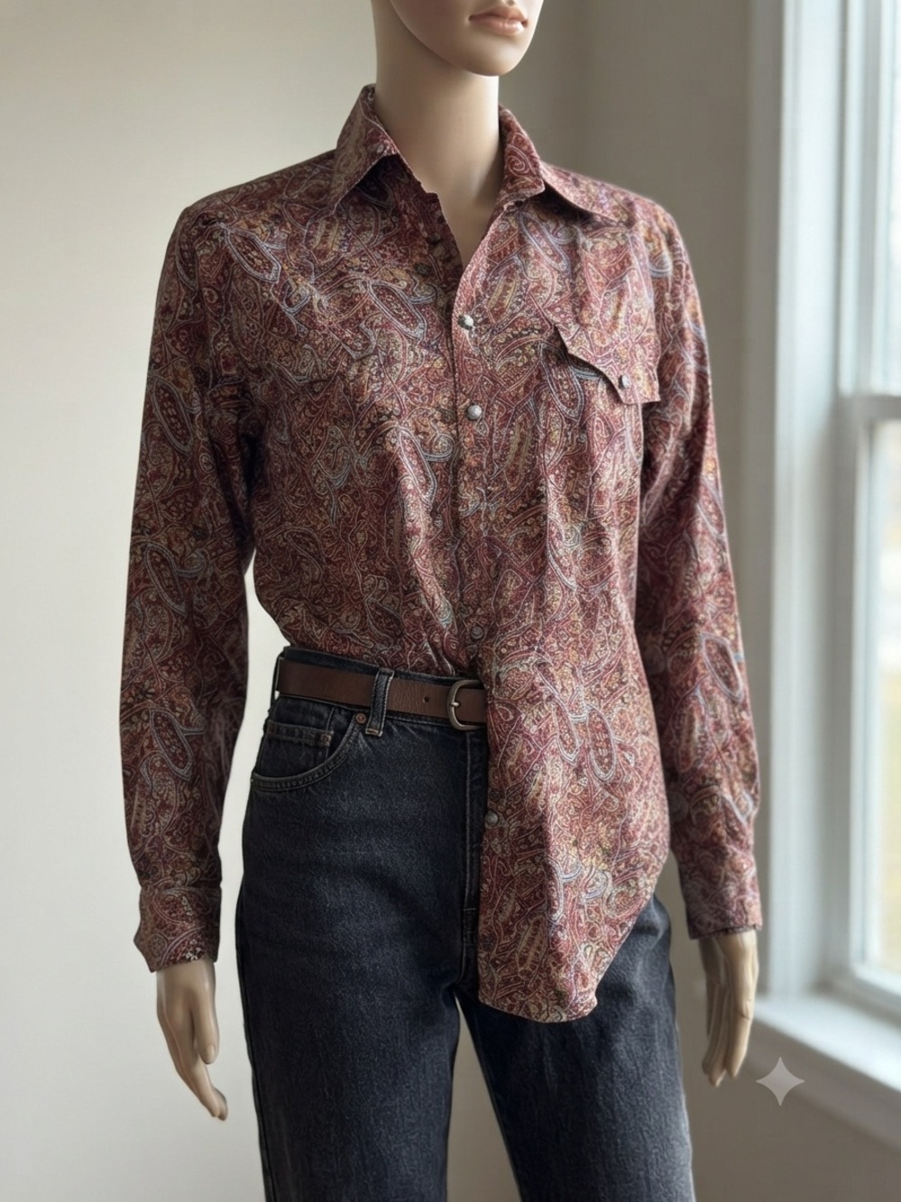 Vintage Anne Pinkerton Western/Paisley Long Sleeve Button Down Shirt Size S
